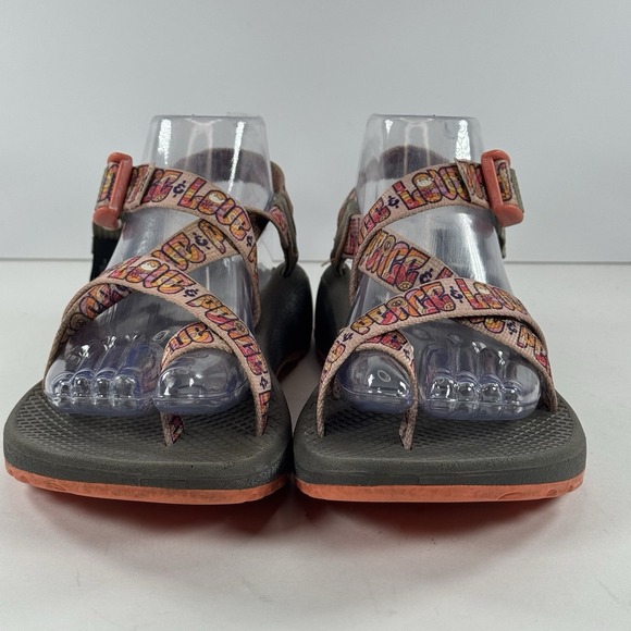 Chaco Z/2 Adjustable Strap Love Peace Sandal Orange Gray‎ Women's Size 8 - Picture 4 of 12